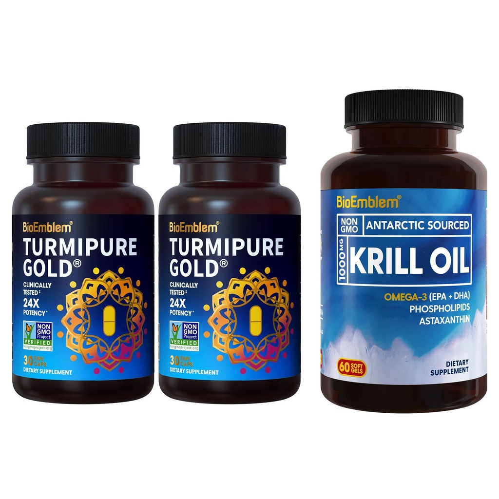 BioEmblem gurkmeja Curcumin med kliniskt Studied TurmiPure Antarctic Krill Oil Supplement