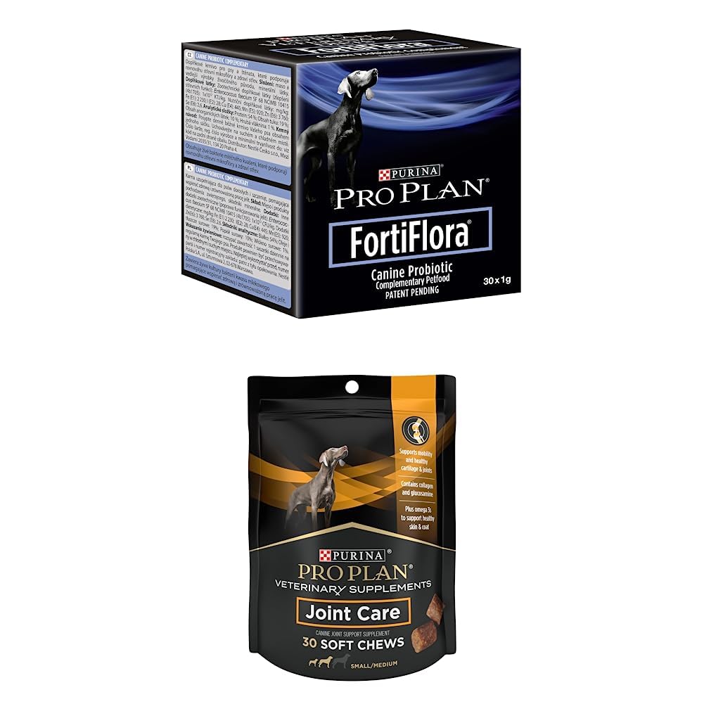 Bundle of Purina Pro Plan Veterinary Supplements FortiFlora Dog Probiotic Supplement - 30 ct. Boxar + Purina Pro Plan Veterinary Supplements Joint Care för små ras hundar Hip och Joint 30ct