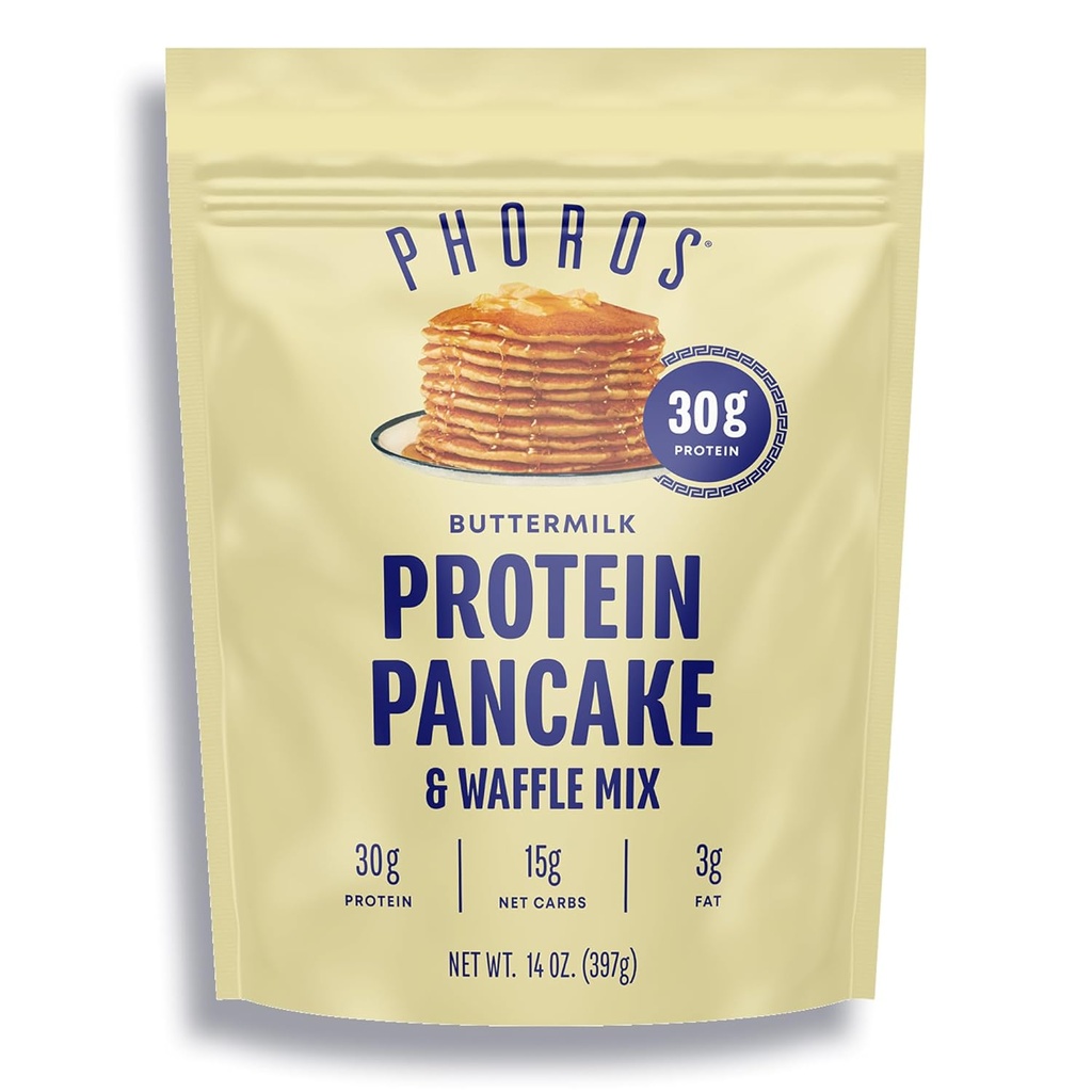 Proteiinipannukakku Mix & Protein Vohveli Mix by Phoros Nutrition, 30 g proteiinia, alhainen karb, korkea proteiini, Keto-friendly, heraproteiini, kokojyväkaura, kokonainen vehnäpannukakut, vain lisää vettä (Buttermilk)