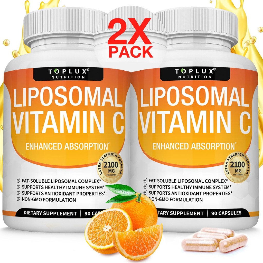 Liposomaalinen C 2100 mg korkea Imeytyminen Rasvaliukoinen VIT C - Immuunituki Kollageeni Booster Immuniteetti Puolustus & Tehokas antioksidantti, MCT öljy & Auringonkukkalesitiini, Aksorbiinihappo, Vegan ei-GMO