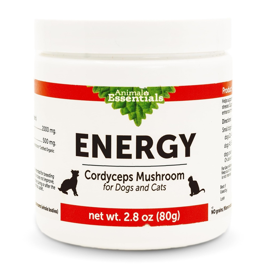 Eläinten Essentials Energia Cordyceps Sienilisä koirille ja kissoille - Tuki kestävyys, terveet hengitys- ja munuaistoiminnot, hapettumisenestoaine, sienijauheuute - 2.8 Oz (pakkaus 1)