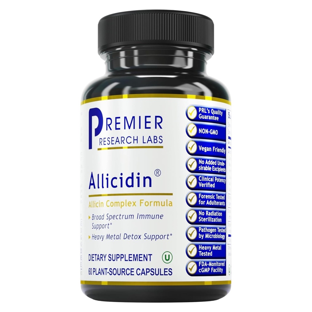Premier Research Labs Allicidin - Garlic Allicin Supplement, Garlic Supplements, Garlic Pills, Allicin Extract, Garlic Extract, Odorless Garlic Capsules, Immune Support - 60 Vegetariska kapslar