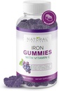 Järn Gummies med vitamin C - Tuggbart järntillskott för järnbrist Anemi, Red Blood Cell Support, Energy, Immune Function, Brain Health, Max Absorption, Grape Flavor, 180 Vegan Gummies