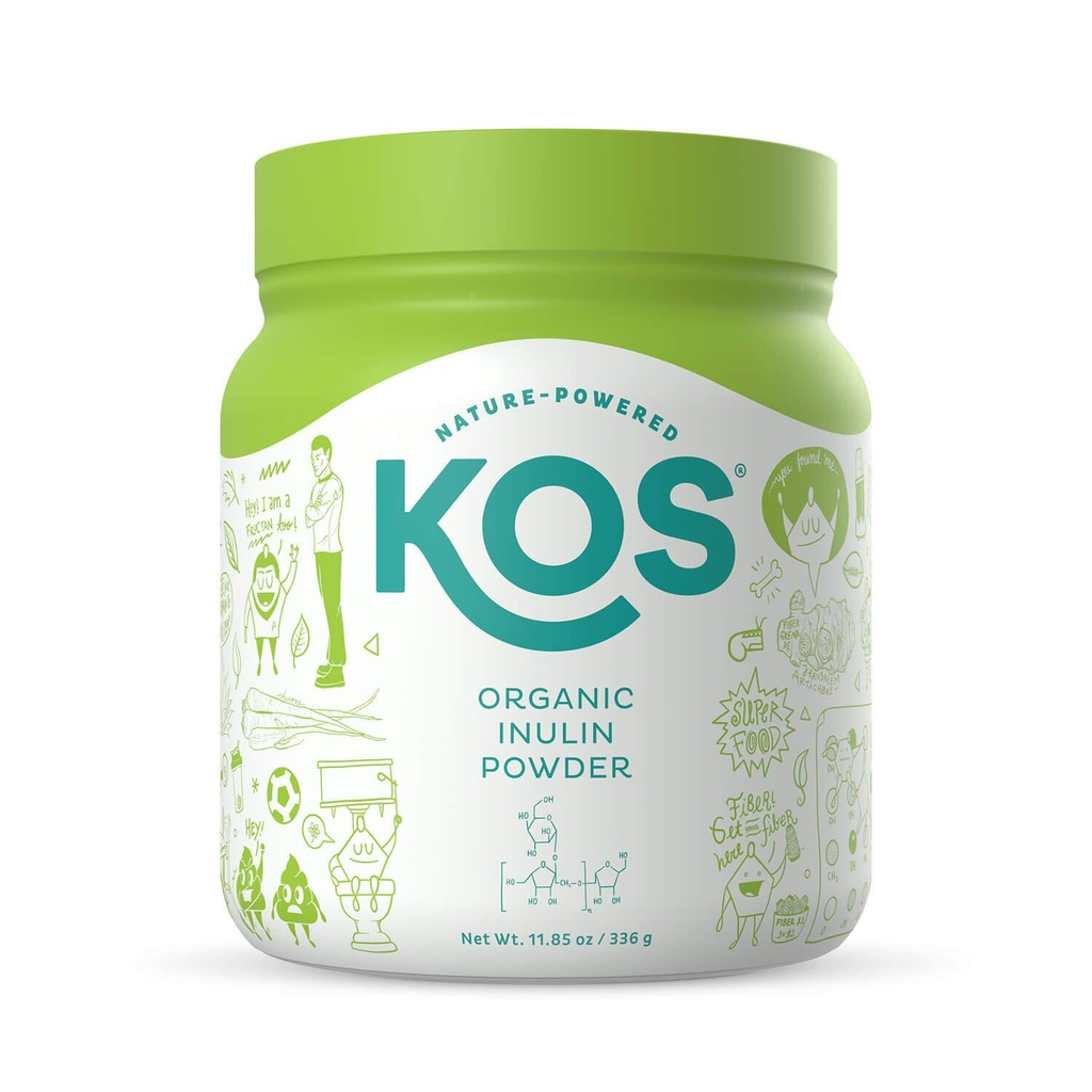 KOS Organic Inulin Powder, Unmakeuttamaton ja makeuttamaton Superfood - Vegan Inulin Prebioottinen Suoliston tuki, Ruoansulatuskanavan edistäminen - USDA Certified, ei-GMO, Soy & Gluten-free, 112 Tarjoilulaukku