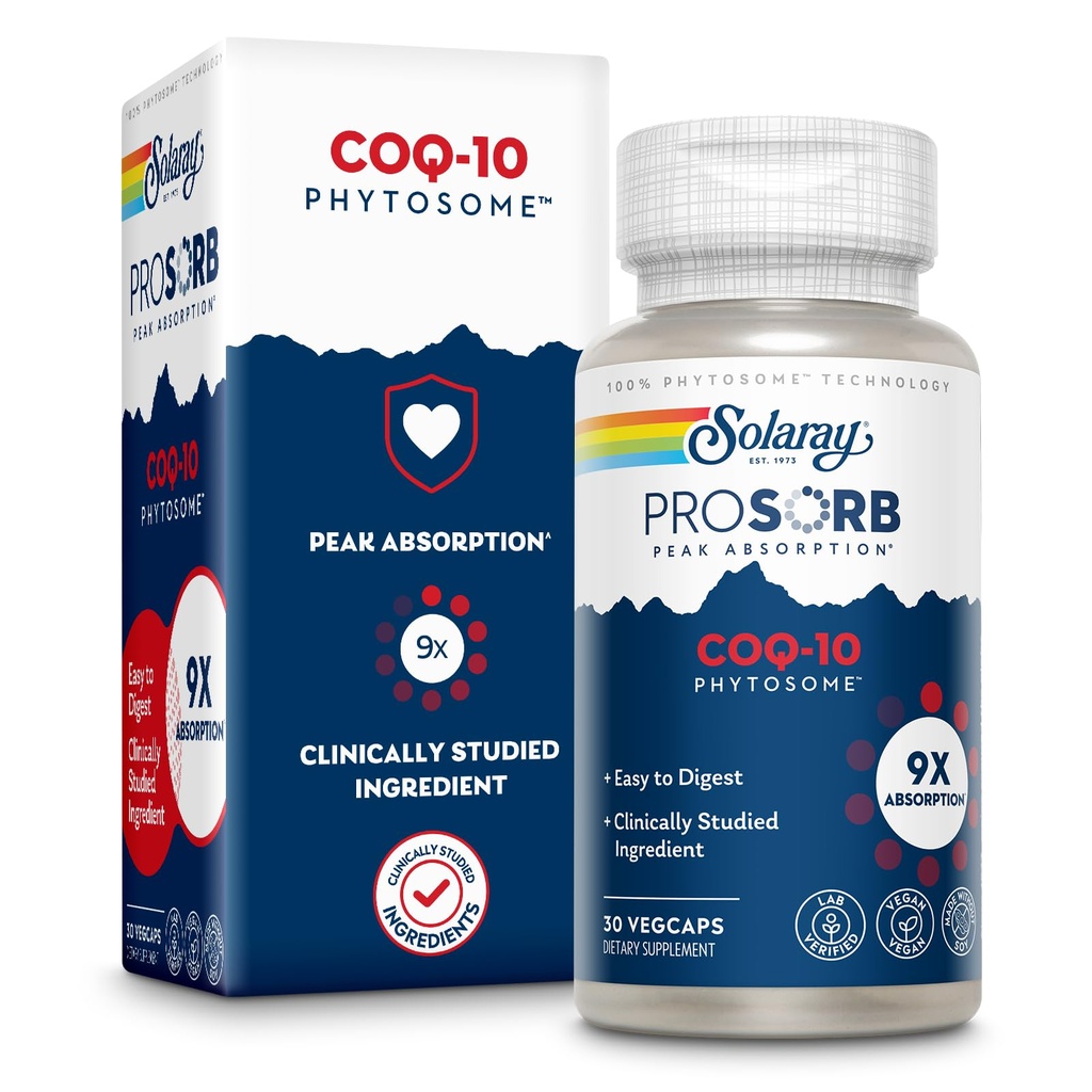SOLARAY CoQ-10 Phytosome - 9X Imeytyminen CoQ10 200mg - Helppo digest antioksidanttien täydentää - Vegaani ja valmistettu ilman soijaa - 60 päivän takuu - 30 Servings, 30 VegCaps