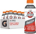 Gatorade Zero proteiinin kanssa, 10g Whey Protein Isolate, Zero Sugar, Electrolytes, Fruit Punch, 16,9 Fl Oz, 12 pakkaus
