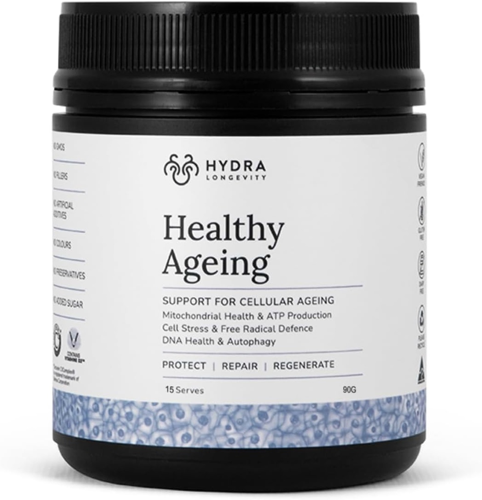 Hälsosam åldrande tilläggspulver, anti-åldrande effekter, innehåller Quercetin, Resveratrol och Nrf2-aktivatorer, antioxidanter Rich Nutrient-Dense, icke-GMO, Vegan (90 Grams (15 portioner)
