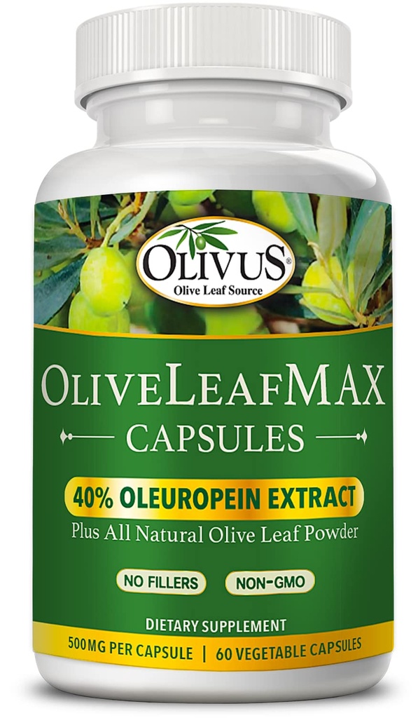 OliveLeafMAX Olive Leaf Extract (40% Oleuroepin) + Organic Olive Leaf Powder + No Fillers + 60 Kasvissyöjä Kapselit + Lähde Espanjasta ja valmistettu Yhdysvalloissa GMP Facility