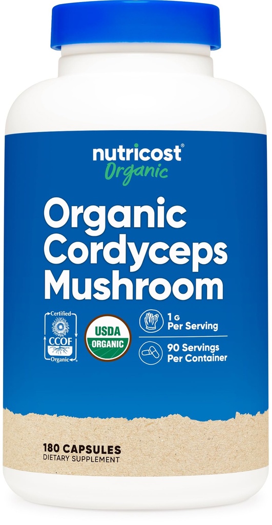 Nutricost Cordyceps Sienikapselit 1100mg, 90 Serv - CCOF Certified Made with Organic, Gluteeniton, 550mg Per kapseli (180 kapselia)