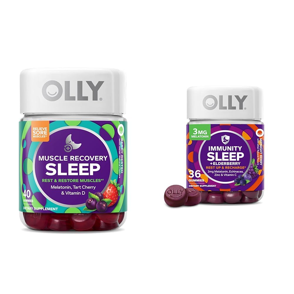 Olly lihasten Recovery Sleep Gummies, 40 Count Immunt Immuniteetti Uni Melatoniini Gummy, 36 Count Bundle