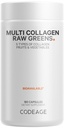 Koodaus Multi Collagen Protein + Organic Raw Greens Superfood Capsules Supplement, 21 Hedelmät ja vihannekset, Grass-Fed Hydrolysed Collagen Peptides, 5 tyypit All-in-One, 180
