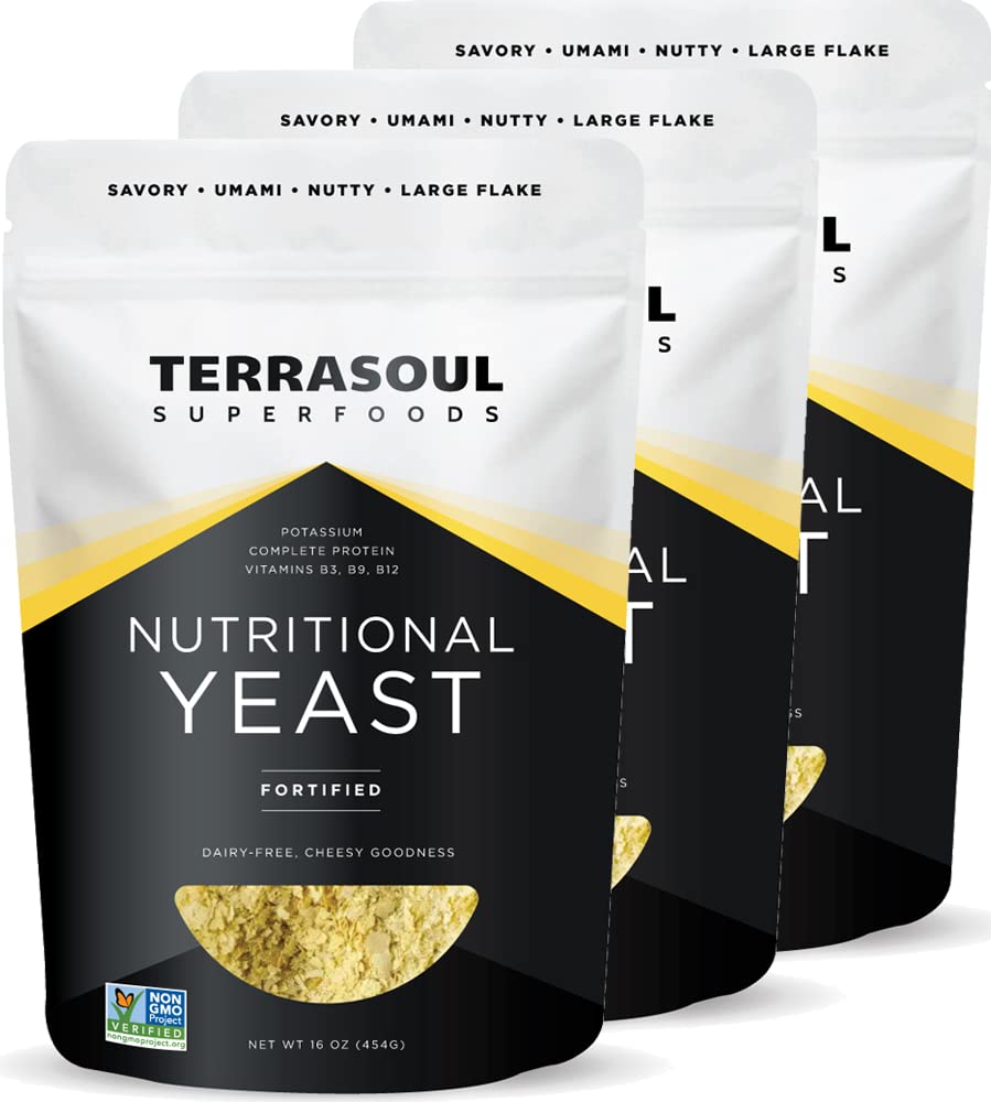 Terrasoul Superfoods Premium Nutritional Yeast Flakes, 3 Lbs (Pack of 3), Befäst, Savory Superfood för Vegan Cheese, Seasoning och Plant-Based Protein Boost