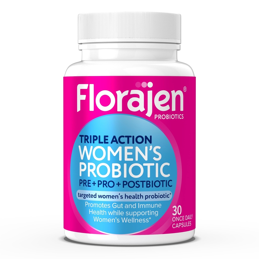 Florajen Women's Complete Triple-Action Prebiootti + Probiootti + Postbiootti Ruoansulatuselimistön tuki - Nopeasti toimiva helpotus ummetus ja turvotus - Gluteeniton - Vegan - ei-GMO - 30- count