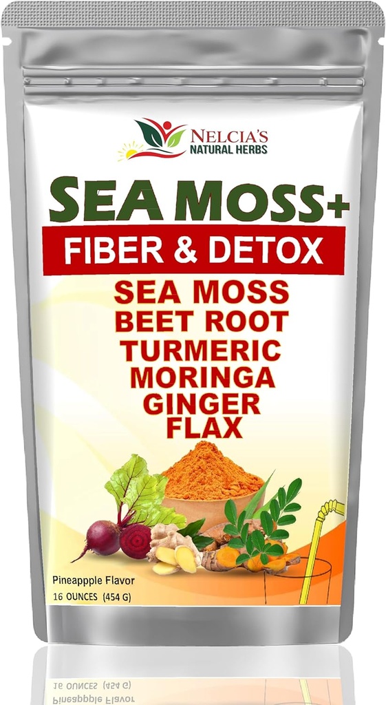 Maitotestiili, jossa on merisammalta ja turmirilaista supplementtia Powder for Immuuni support, Body Cleanse and detox Include BeetRoot, Moringa, Voikukka, Burdock ja pellavansiemeniä 16 unssi (28 annosta)