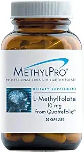 MethylPro L Methylfolate 10mg (Quatrefolicista) - Professional Strength L-Metyylifolate Supplement Brain and Mood Support - MTHFR Supplement (30 kapselia)