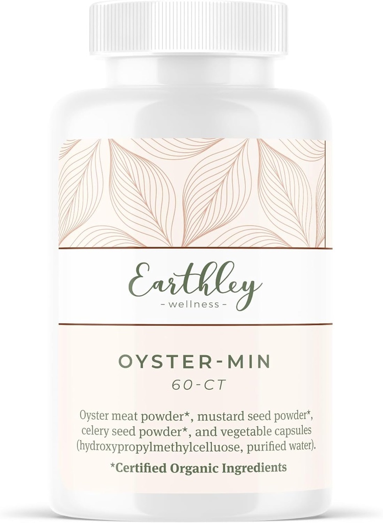 Earthley Wellness, Oyster-Min Capsules, Natural Zinc & Mineral Supplement, främjar energi och humör, rik på antioxidanter och aminosyror, 100% ren och biotillgänglig (60 kapslar)