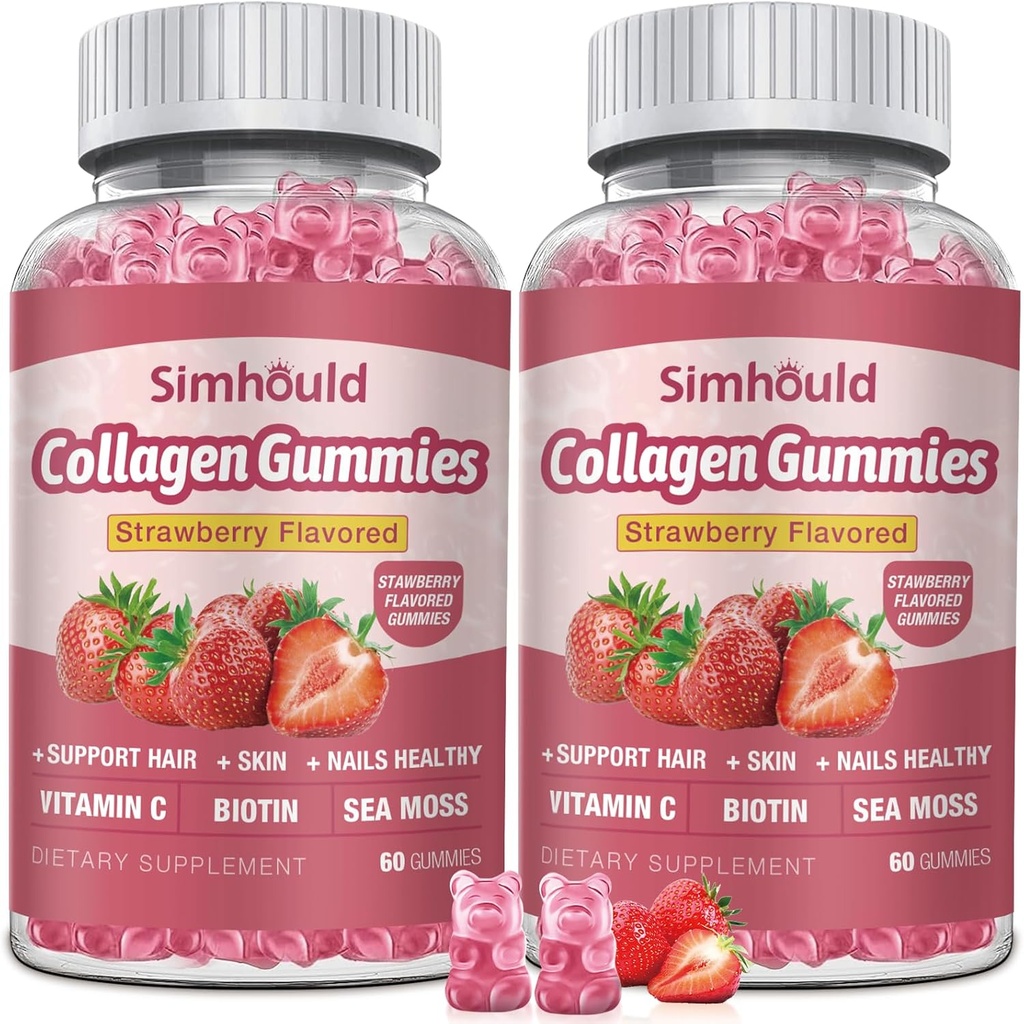 2 Packs Vegan 2500Mg Collagen Gummies for Women Anti ikääntyminen, iho, hiuskynnet, Collagen Tyypit 1 ja 3, Biotin, Sea Moss for Men - Sokeriton, ei-GMO, 120 Collagen täydentää Gummies