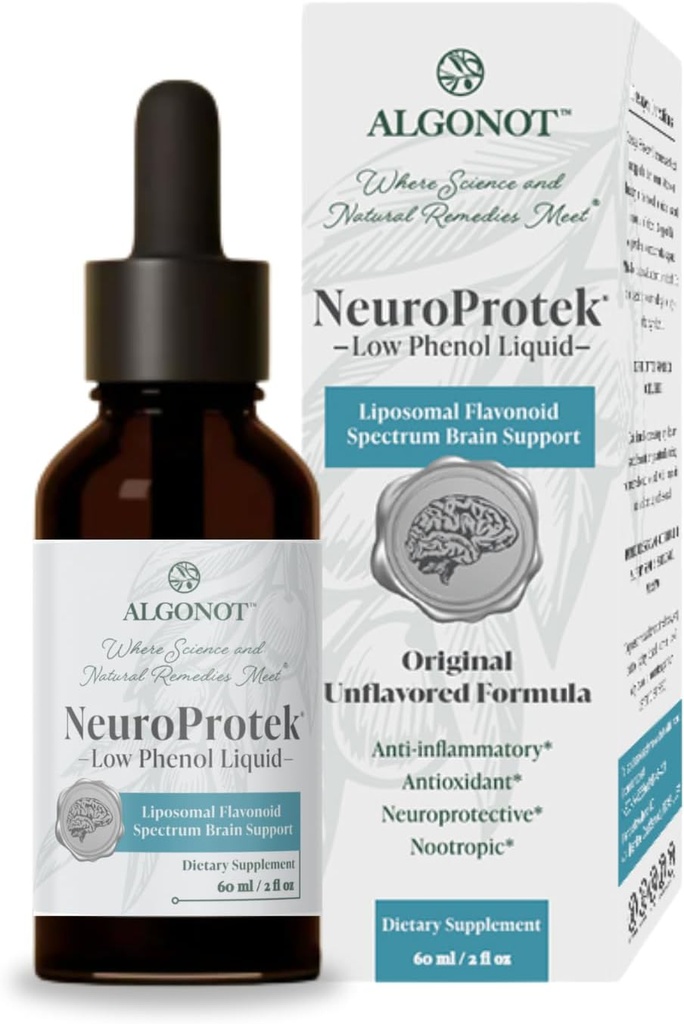 NeuroProtek Low Fenoli Liquid - Mauton - 60 annosta, Ainoa luteolinnestevalmiste nopeaksi imeytymiseksi. Luteolinin ja muiden Flavonoidien patentoitu yhdistelmä Olive Pomace Oilissa