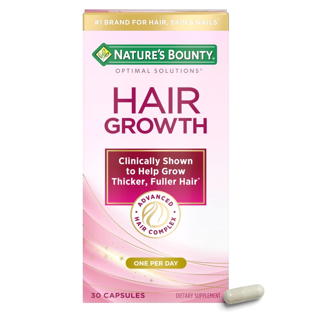 Nature's Bounty Optimal Solutions Hiusten kasvu täydentää Biotiini, hiusten kasvu vitamiinit Biotiini Silicon & Arginiini, 1 per päivä, 30 kapselia, yhden kuukauden tarjonta