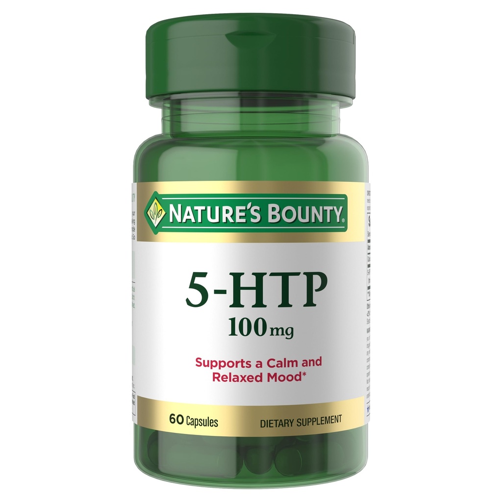 Nature's Bounty 5-HTP pillereitä ja ruokavalio täydentää, tukee rauhoittunut ja rentoutunut mieliala, 100mg, 60 kapselia