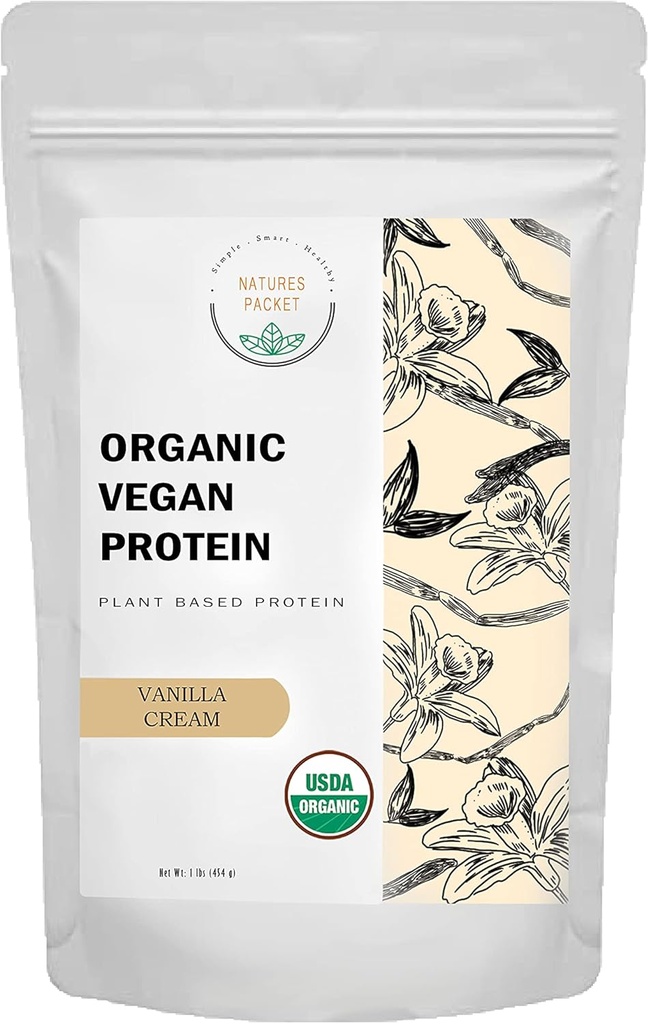 Organic Vegan Protein Powder - Plant Based Protein, Vanilla Flavor - Non Dairy, Laktoositon, Ei sokeria lisätty, Gluteeniton, soijaton, ei-GMO, Ketogeeninen Vegan Blend - 1 lb, 16 Ounce