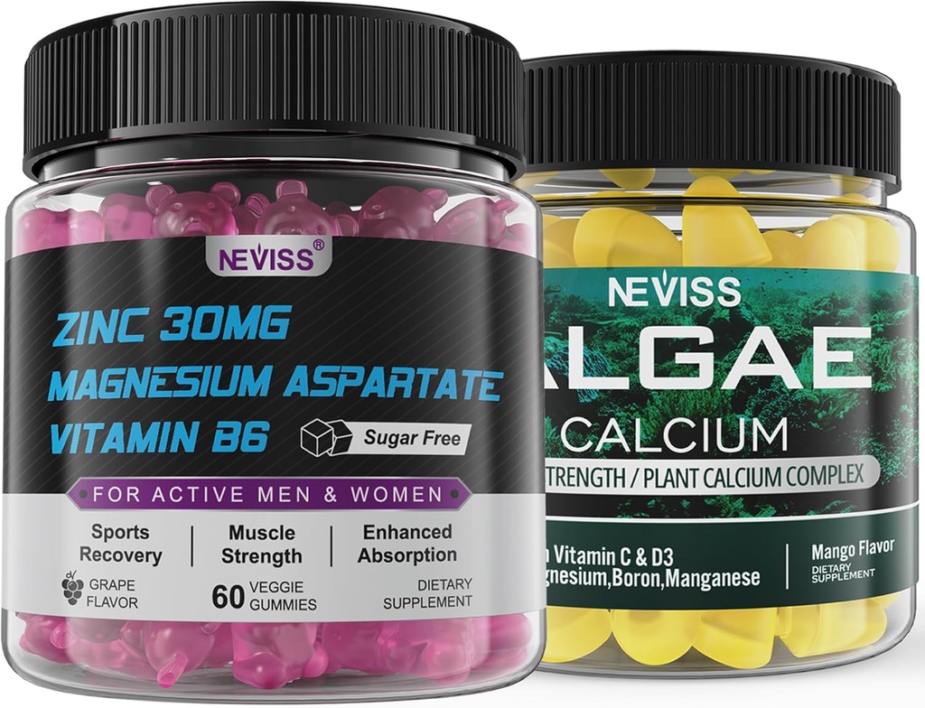 NEVISS Algae Kalsium Gummies sinkki- ja magnesiumlisä