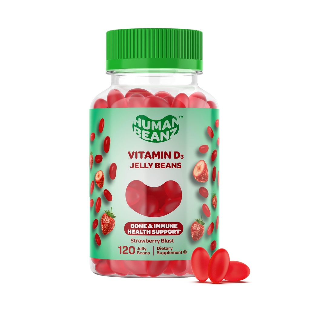 D3-vitamiini Jelly Bean Gummies for Adults, Immuniteettituki, 2000 IU D-vitamiinia, Nutritional kasvissyöjän lisäravinteet, 120 mansikkahyytelöpapua, Kosher