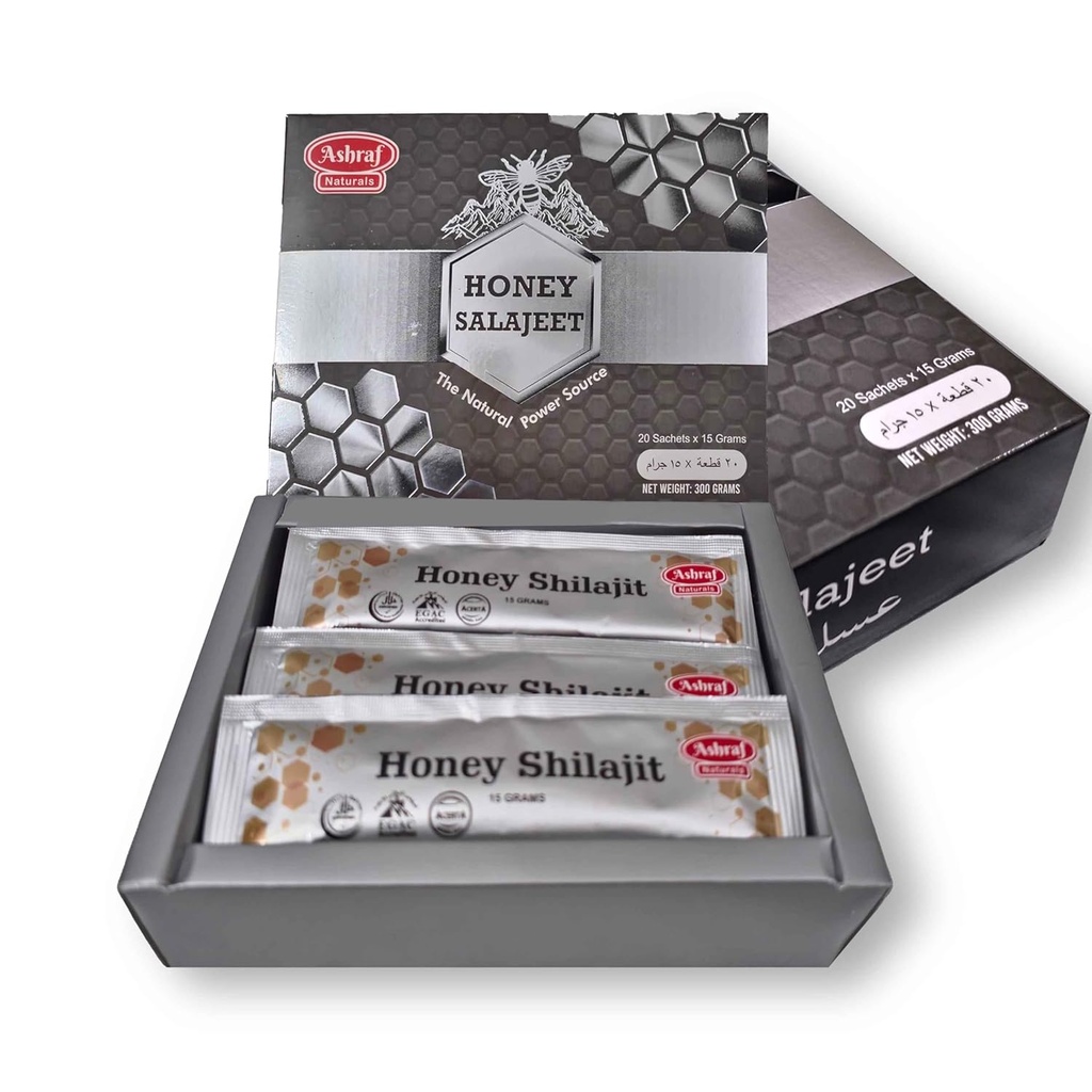 Natural Shilajit Honey Sticks 15 Gram Varje 20 Sticks - Shilajit Resin med Pure Raw Honey, Fulvic Acid & Trace Minerals, Plant Based Nutrients for Energy, Vitality & Immune Support ||20 Sticks
