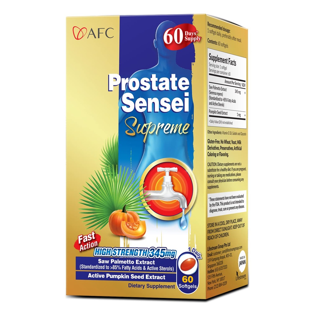AFC Japan Prostate Sensei Supreme ... Saw Palmetto Supplement for Men with Fatty Acids & Sterols... Tuet virtsan virtausta, virtsarakon toimintaa, hiusten terveyttä, luonnon eturauhastuki Formula, 2 kuukauden tarjonta