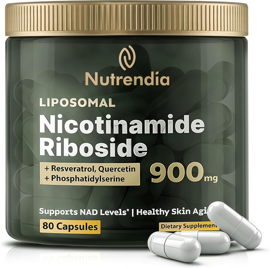 NAD + Liposomal Nikotinamid Riboside med Resveratrol & Quercetin NAD + - Premium Supplement för anti-aging, förbättrad energi, förbättrad fokus, cellulärt stöd - 80 högpresterande kapslar-900mg