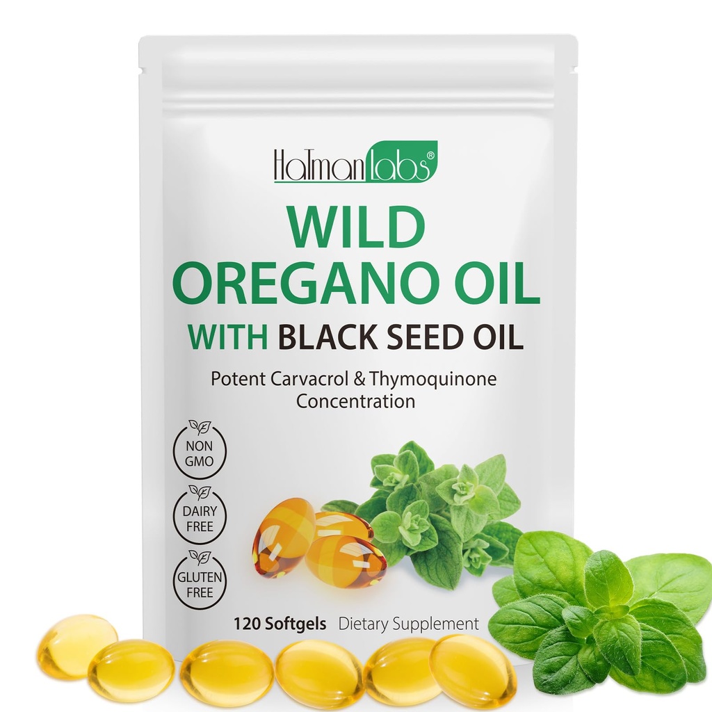 Oregano-öljy, jossa musta siemenöljy, orgaaninen Oregano-öljy Softgels, Oregano-öljykapselit Orgaaninen, Ei GMO:ita, Gluteeniton,120