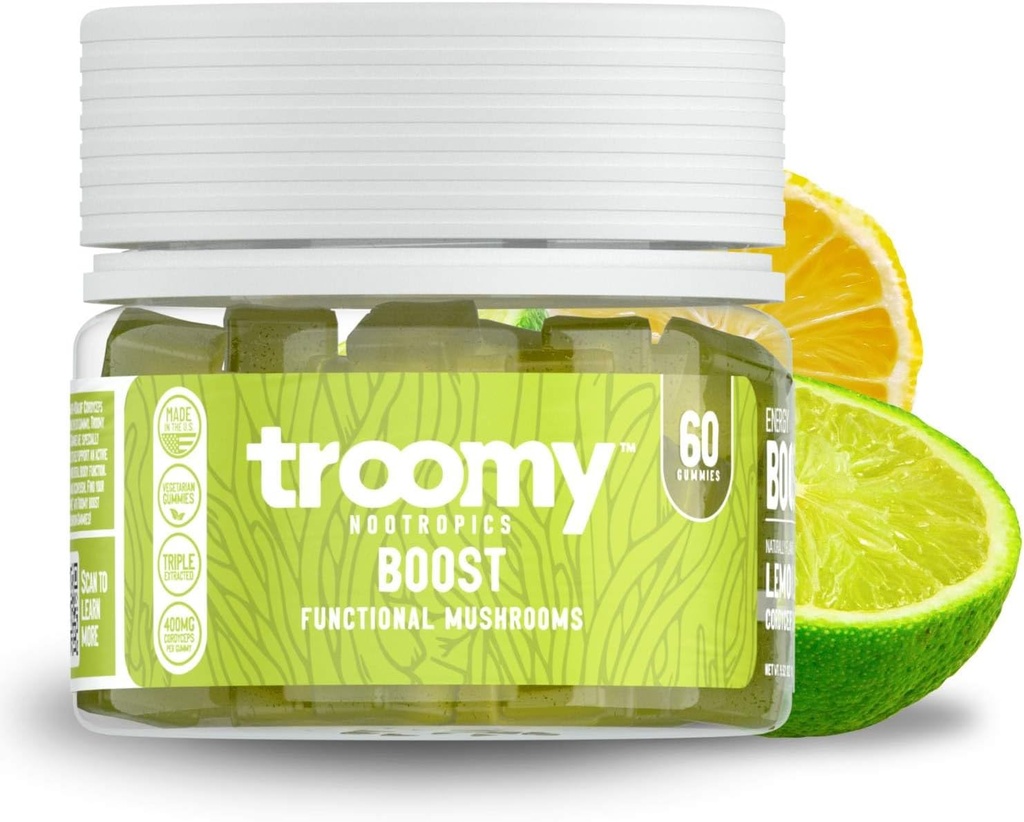 Troomy Boost Cordyceps Kaikki luonnolliset sieni Gummies - Tukee aktiivista elämäntapa & Hyper Focus - sitruunan lime - 60
