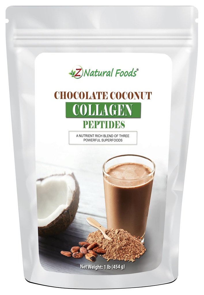 Z Natural Foods Chocolate Coconut Collagen Peptides, Coconut Milk Powder, Delicious Protein Powder for Overall Wellbeing, Sugar-free, non-GMO, Gluteeniton, Kosher, 1 lb.