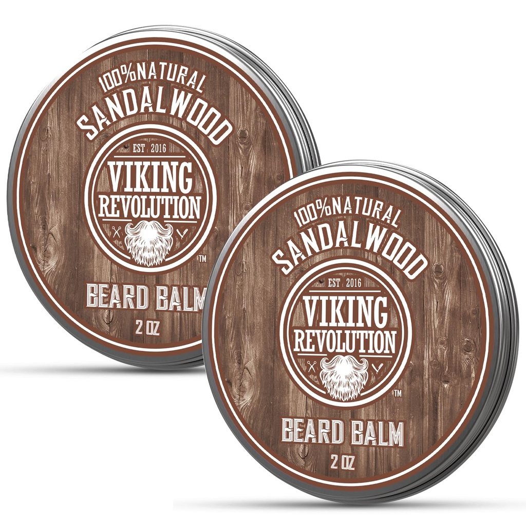 Viking Revolution Sandalwood Beard Balm - Beard Butter med Argan Oil, Beard Softener för män med Jojoba Oil - Beard Moisturizer för män med Beeswax - Beard Wax för män (2oz, 2 Pack)