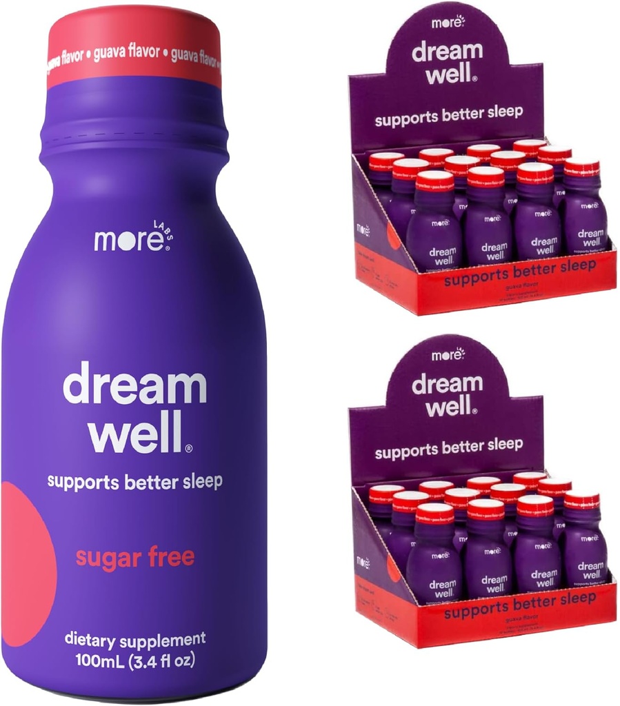 Enemmän Labs Dream No, 5MG Melatoniini kokonaisvaltainen unijuoma ratkaisu, ei-huono muoto 5HTP, Lemon Balm, Jujube Seed, Glysiini (paketti 24)