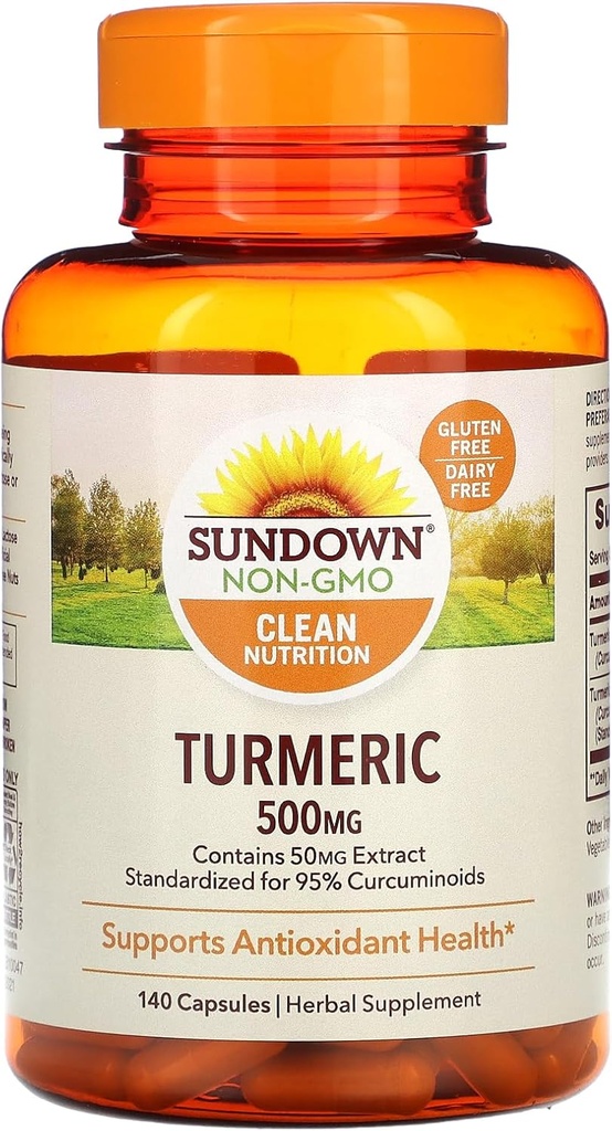 Auringonlasku Turmeerinen täydennysosa, 500 mg, tukee antioksidanttien terveyttä, 140 kapselia