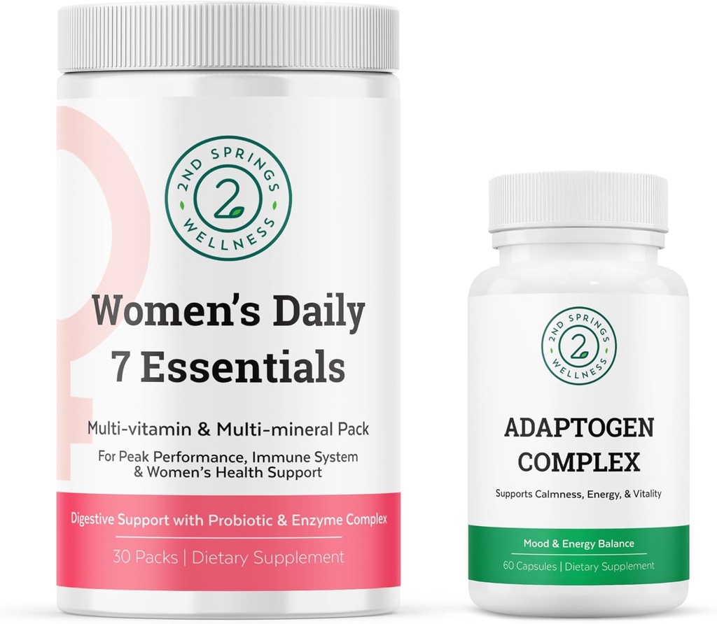 Naisten päivittäinen 7 Essentials & Adaptogen Complex Bundle - Täydellinen monivitamiinipakkaus stressin sopeutumista tukea naisten optimaalinen terveys