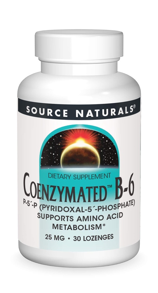 Source Naturals Coenzymated B-6 25mg P-5 Pyridoksaalinen-5 Fosfaatti Nopeasti toimiva, nopea liuottamalla Sublinguaalinen vitamiini tukee Aminohapon aineenvaihdunta - 30 Lozenges