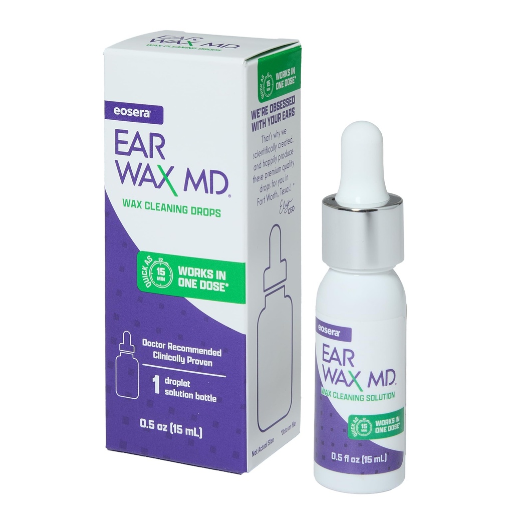 Eosera® Ear Wax MD® - Korvavahan poistotipat - Breaks Down & liuottaa korvavahaa Just 1 hoito - Tohtori suositeltava & kliinisesti todistettu - Hellävarainen & turvallinen - 15-ml
