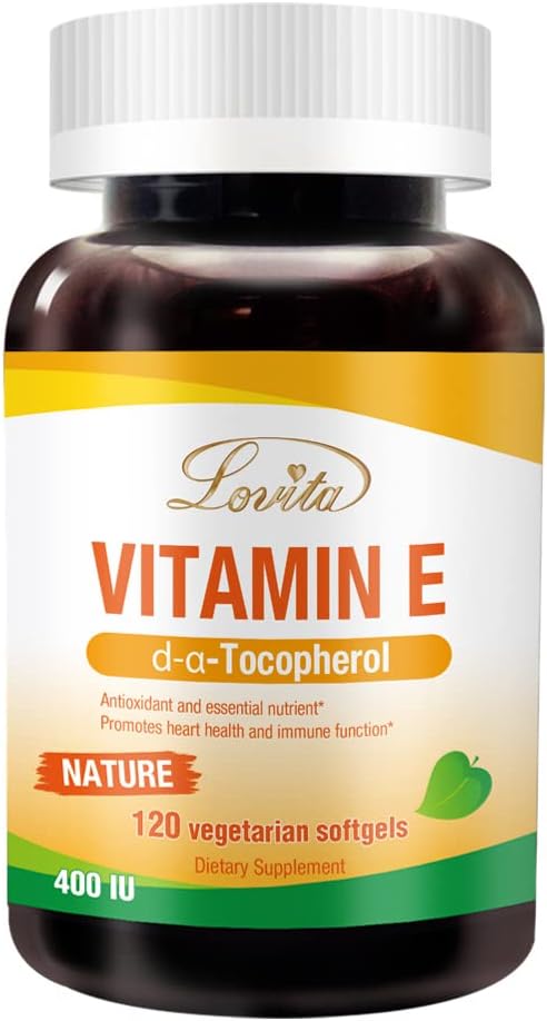 Lovita-vitamiini E 400 IU Softgels, luonnollinen E-vitamiini 268 mg (D Alpha-tokoferolina), vegaaninen E-vitamiini terveelle iholle, hiuksille, kynsille ja immuunijärjestelmälle, 120 kasvissyöjä Softgels