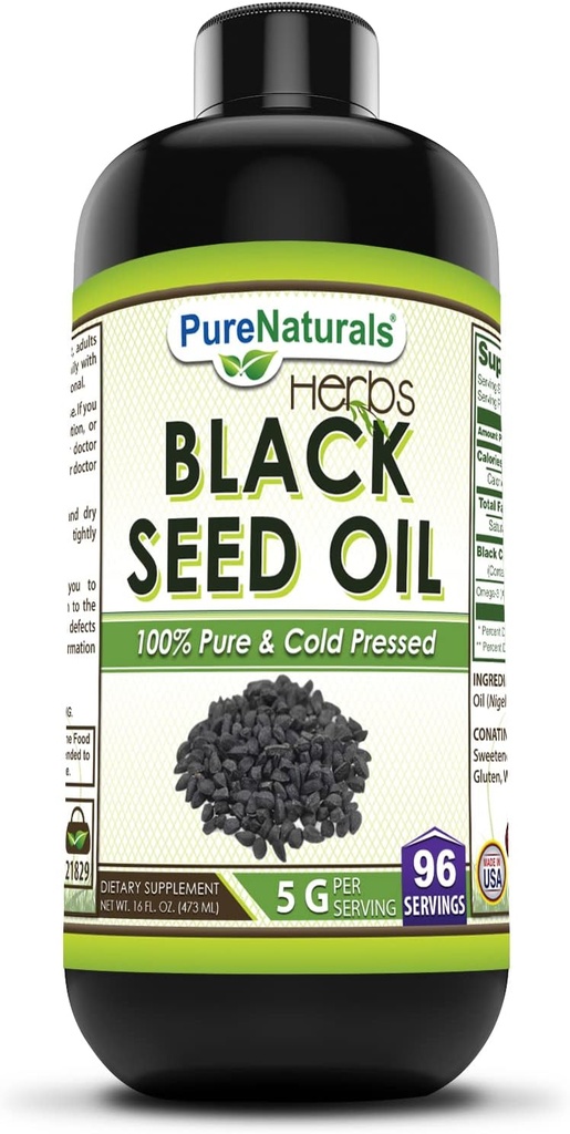 Pure Naturals Black Seed Oil Supplement | 16 Oz | 5 G Per Serving | 96 Servings Per Bottle | Non-GMO | Glutenfri | Made in USA