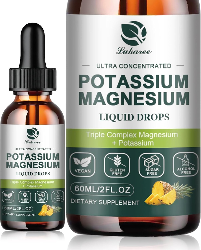 Kalium Magnesium Supplement Liquid w/triple Complex Magnesium Glycinate & Kalium Plus Omega 3, Sea Moss, Musta siemen, D3K2 & Kalsium Zzz, Leg Cramps & Muscle-4 FL OZ Drop