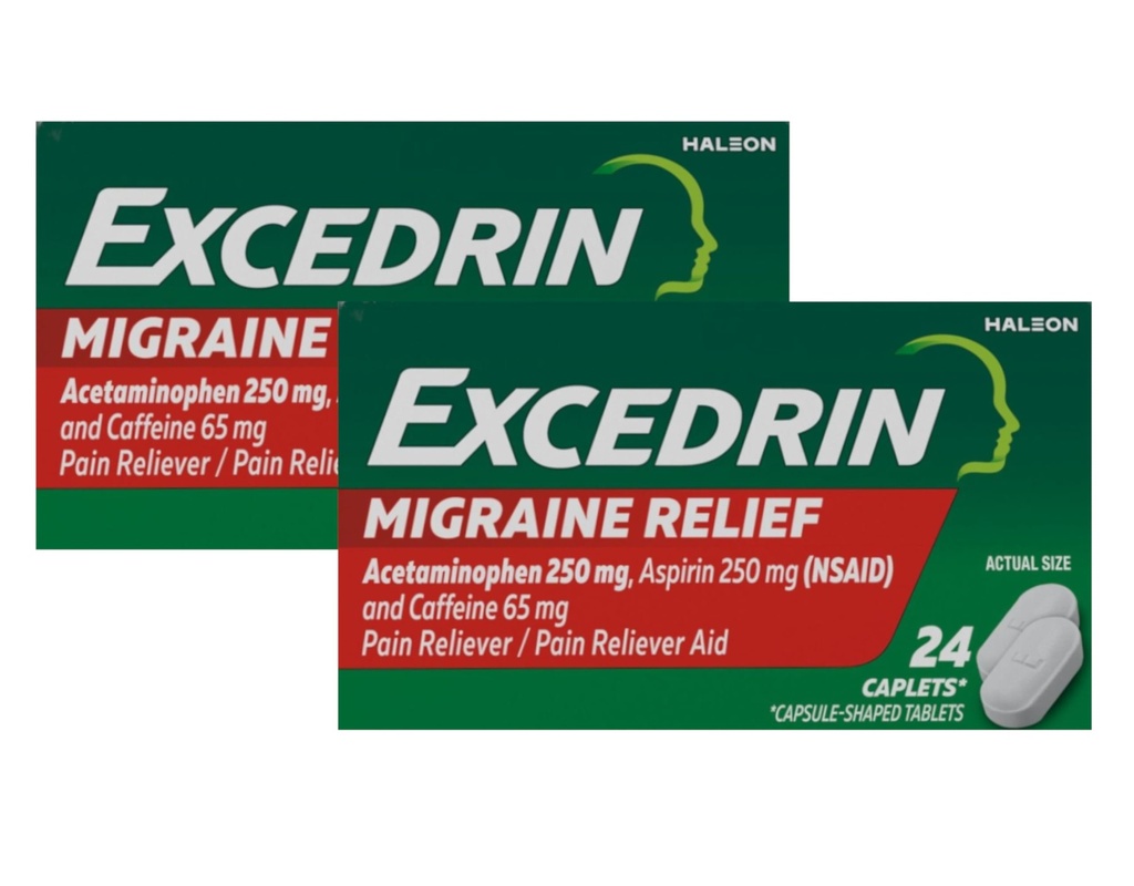 Excedrin Migraine Pain Reliever Caplets, 24 Luku (pakkaus 2)