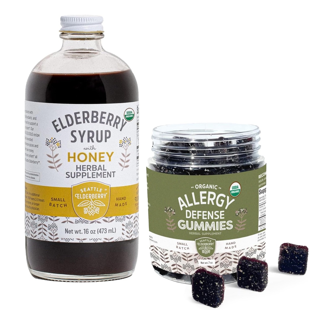 Herbal Supplement Sirup & Gummys Bundle A 16oz Bottle of Elderberry Syrup with Honey & 7oz Original Elderberry Gummies Made from Only Organic Ingrediences in the USA