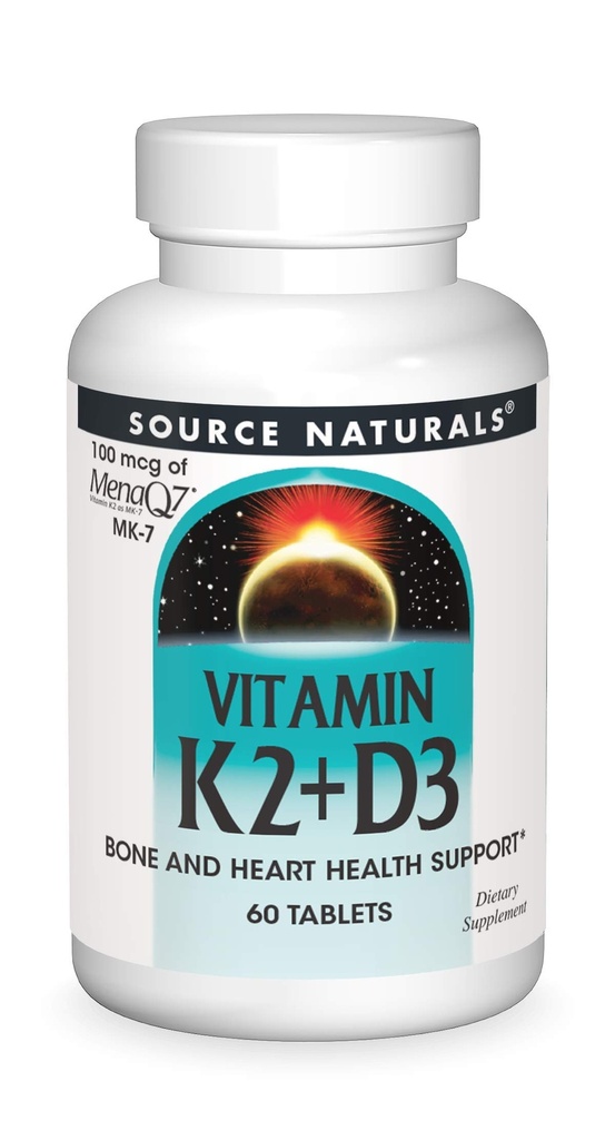 Källa Naturals Vitamin K2 + D3 Bone & Heart Health Complex - 400 IU Vitamin D3 & 100 mcg Vitamin K2 (MK-7) med Calcium - 60 tabletter