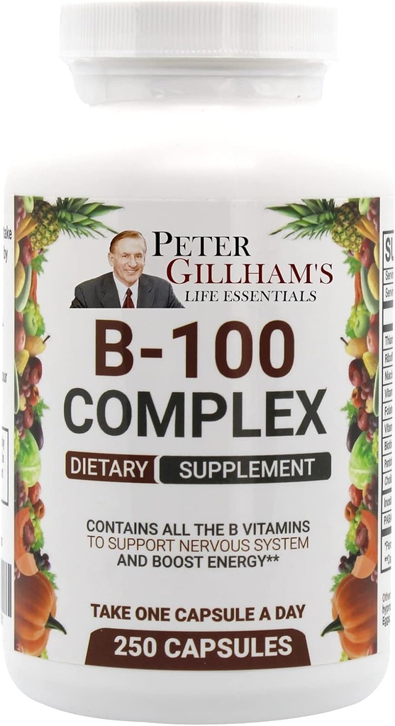 Tasapainoinen B-vitamiini Complex 100 mg 250 kapselia, energia ja aineenvaihdunta tukea. Sisältää kaikki B-vitamiinit Peter Gillham elämä Essentials,
