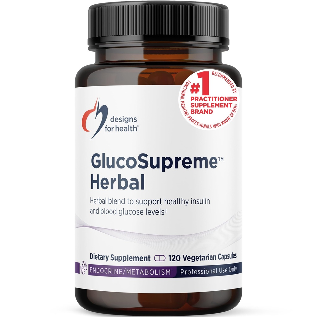 Design för hälsa GlucoSupreme Herbal Supplement - Berberine HCl, Banaba, Ginseng + Cinnamon Extract - Vegan, icke-GMO Supplements (120 kapslar)