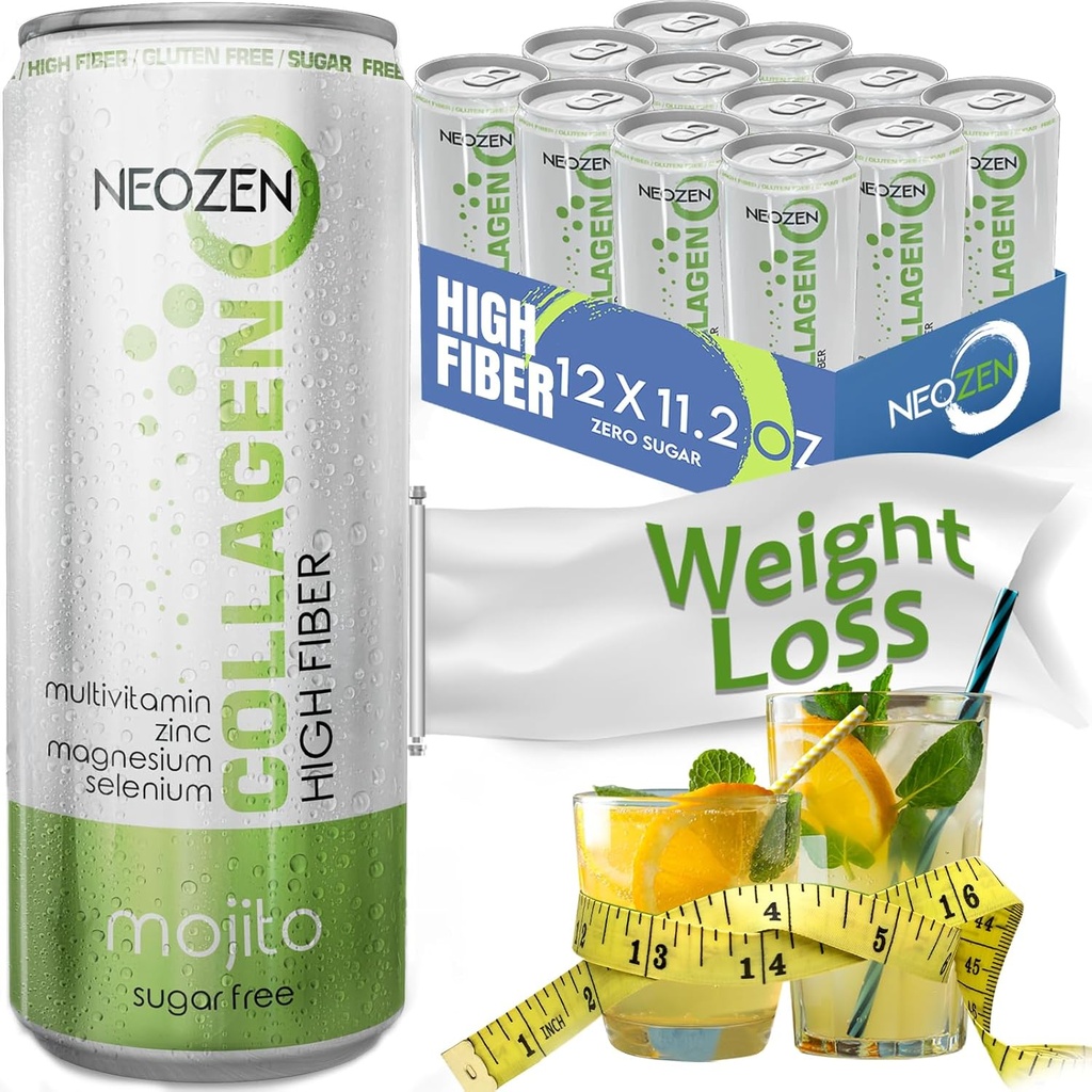 NEOZEN Collagen Sparkling Drink with Dietary Fiber - Balanced Nutrients for Wellness - Sokeriton - Keto-ystävällinen - Ei gluteenia - Ei kofeiinia - 11.2 fl oz (12 Pack)