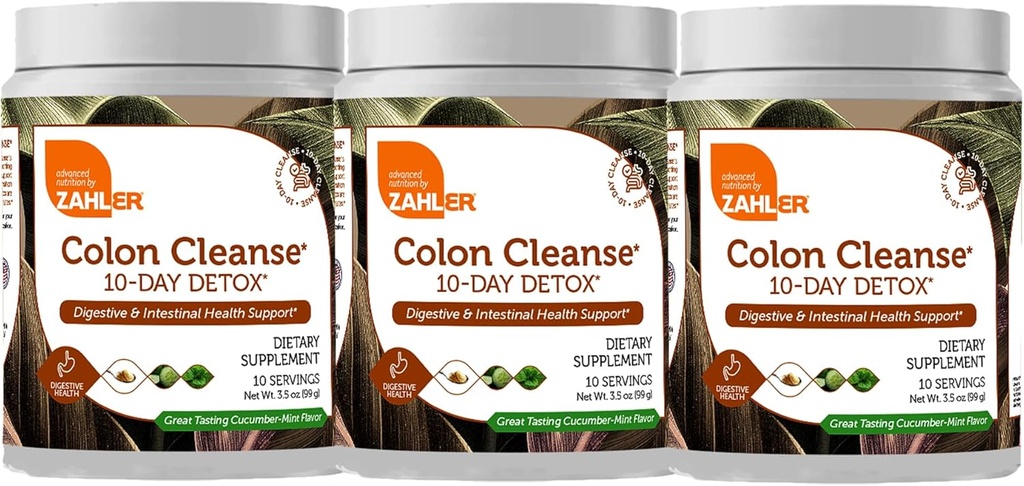 Zahler Colon Cleanse 10-päivä Detox Cleanse - Cucumber Mint Flavor - Kasviperäinen digestiivinen hyvinvointi - Colon Cleanser & Detox Bowel Movement, Body Detox, Digestion Aid naisille ja miehille - 3,5 oz (3 pakkaus)