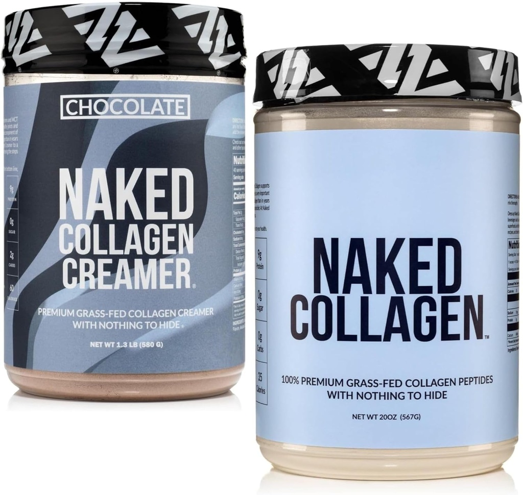 NAKED Collagen Coffee Creamer Chocolate 40 tarjoilua + Collagen Peptides Proteiinijauhe Mautonta 60 tarjoilua Bundle: Ei-GMO, Keto, Gluteeniton, Paleo-Friendly, Soy-Free.